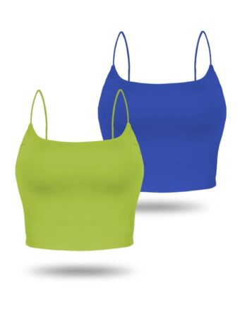 Amilia Women's Basic Solid Cami Spaghetti Double Layer Crop Tank Top