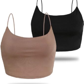 Amilia Women's Basic Solid Cami Spaghetti Double Layer Crop Tank Top