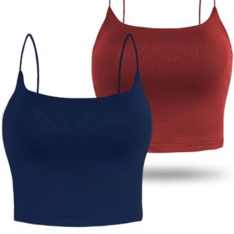 Amilia Women's Basic Solid Cami Spaghetti Double Layer Crop Tank Top