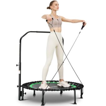 ANCHEER 40/48" Foldable Mini Trampoline,550LBS Max Load,Rebounder Trampoline for Adults with Adjustale Foam Bar&Resistance Ropes,Upgraded Bungee Cords,Fitness Trampoline...