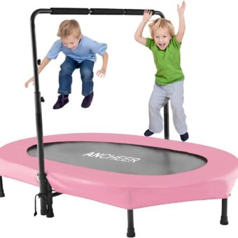 ANCHEER Indoor Trampoline for Kids 2-8, Indoor Toddler Trampoline with Handle, Child Small Rebounder Trampoline for Indoor and Outdoor Use, 220 lbs Weight Capacity