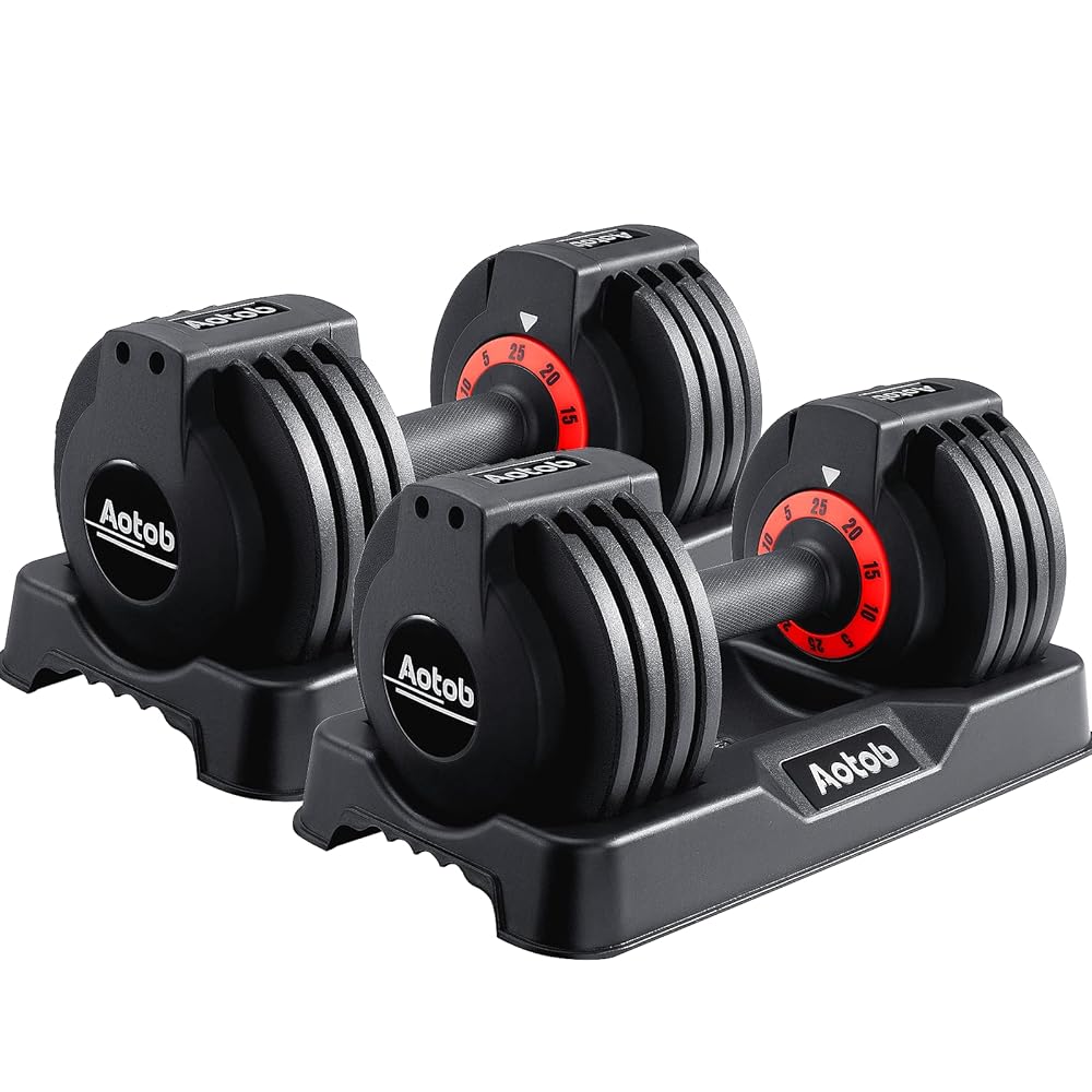AOTOB 25/55 lbs (Pair) Adjustable Dumbbell Set, Dumbbells Adjustable Weight with Anti-Slip Fast Adjust Turning Handle, Dumbbell Sets Adjustable for Men and Women, Dumbbells Pair...