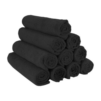 Arkwright Microfiber Gym Towel - Pack of 12 - Super Soft, Quick Dry Workout Sweat Towels, 300 GSM Lightweight & Absorbent for Sports, Working Out, Yoga, and Spa, 16 x 27 in, Black