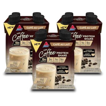 Atkins Café au Lait Iced Coffee Protein Shake, 15g Protein, Low Glycemic, 3g Net Carb, 1g Sugar, Keto Friendly, 12 Count