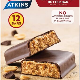 Atkins Chocolate Peanut Butter Protein Meal Bar, High Fiber, 16g Protein, 2g Sugar, 3g Net Carb, Meal Replacement, Low Carb, Keto Friendly, 12 Count