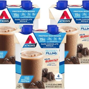 Atkins Dark Chocolate Royale Protein Shake, 15g Protein, Low Glycemic, 2g Net Carb, 1g Sugar, Keto Friendly, 12 Count