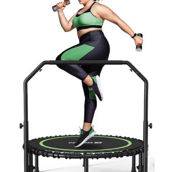 BCAN 450/550 LBS Foldable Mini Trampoline, 40"/48" Fitness Trampoline with Bungees, U Shape Adjustable Foam Handle, Stable & Quiet Exercise Rebounder for Adults Indoor/Outdoor...