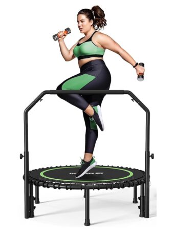 BCAN 450/550 LBS Foldable Mini Trampoline, 40"/48" Fitness Trampoline with Bungees, U Shape Adjustable Foam Handle, Stable & Quiet Exercise Rebounder for Adults Indoor/Outdoor...