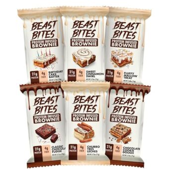 Beast Bites - Protein Infused Brownies - 21g Protein + 4g Fiber Per Brownie - Soft, Chewy & Delicious - Low Sugar - Made in The USA - Variety Pack - 6 Flavors, 2 Each Per Pack -...