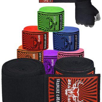 BEAST RAGE Boxing Hand Wraps for MMA Kickboxing Wrist Wraps Professional Adult 180" Semi-Elastic Martial Arts Inner Gloves Heavy Bag Handwraps Muay Thai Thumb Straps