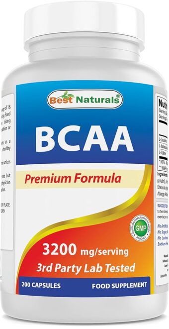 Best Naturals BCAA Branch Chain Amino Acid, 3200mg per Serving, 200 Capsules - Pharmaceutical Grade - 100% Pure Instantized Formula | Pre/Post Workout Bodybuilding Supplement |...