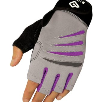 Bionic Glove Women's Premium Finger Less Fitness Gloves w/Natural Fit Technology, Gray/Purple (Pair)