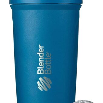 BlenderBottle Strada Shaker Cup Insulated Stainless Steel Water Bottle with Wire Whisk, 24-Ounce, Blue