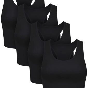 Boao 4 Pieces Basic Crop Tank Tops Sleeveless Racerback Crop Top for Women