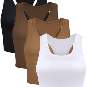 Boao 4 Pieces Basic Crop Tank Tops Sleeveless Racerback Crop Top for Women