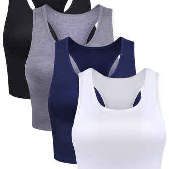 Boao 4 Pieces Basic Crop Tank Tops Sleeveless Racerback Crop Top for Women