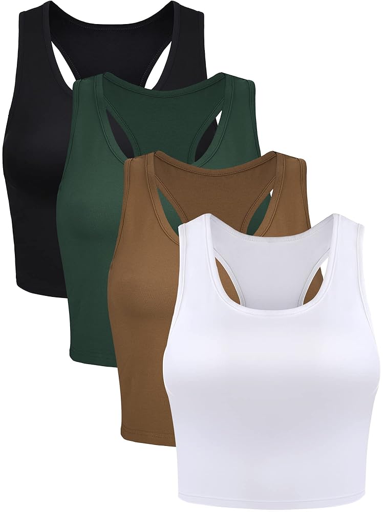 Boao 4 Pieces Basic Crop Tank Tops Sleeveless Racerback Crop Top for Women