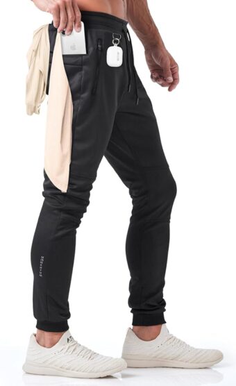 Born Tough Slim-Fit Mens Workout Joggers Pants, Tapered Bodybuilding Gym Joggers, Athletic Running Sweatpants Zipper Pockets