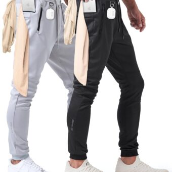 Born Tough Slim-Fit Mens Workout Joggers Pants, Tapered Bodybuilding Gym Joggers, Athletic Running Sweatpants Zipper Pockets