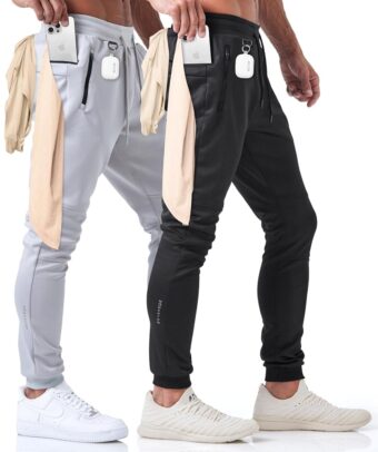 Born Tough Slim-Fit Mens Workout Joggers Pants, Tapered Bodybuilding Gym Joggers, Athletic Running Sweatpants Zipper Pockets