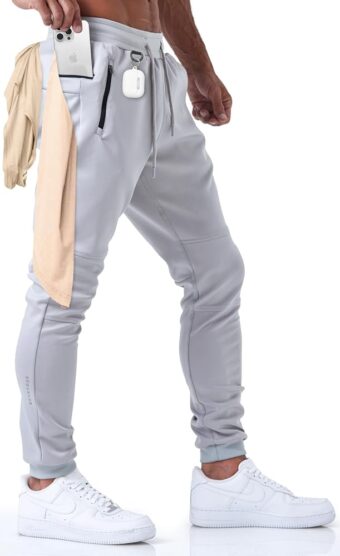 Born Tough Slim-Fit Mens Workout Joggers Pants, Tapered Bodybuilding Gym Joggers, Athletic Running Sweatpants Zipper Pockets