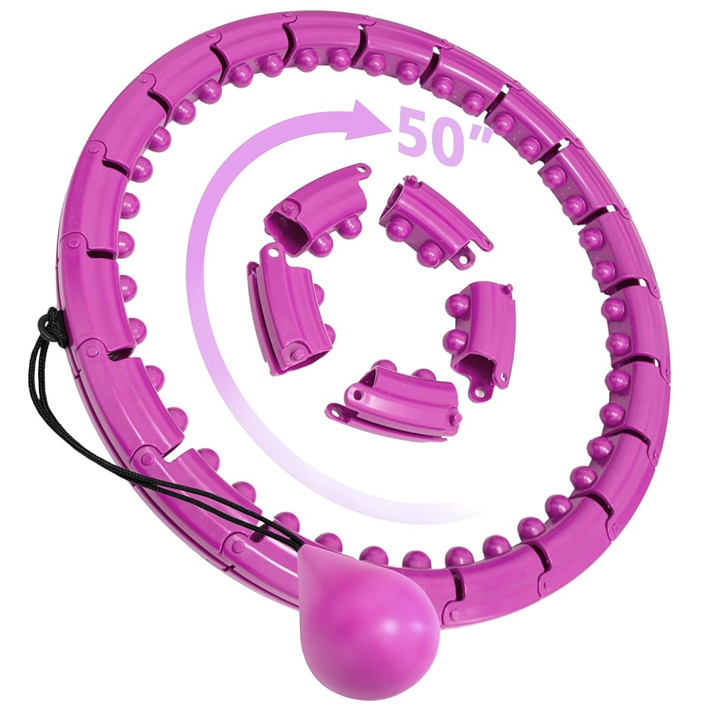Brebon Weighted Hoola Exercise Fit Hoops Plus Size for Weight Loss, 2 in 1 Weight Loss 24 Detachable Knots Fitness Abdomen Equipment Hoops Adjustable Auto-Spinning Ball for Adult