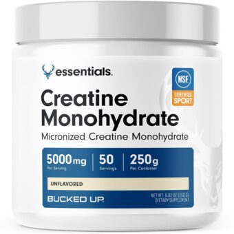 Bucked Up Creatine Monohydrate 250 Grams Micronized Powder, Essentials (50 Servings)