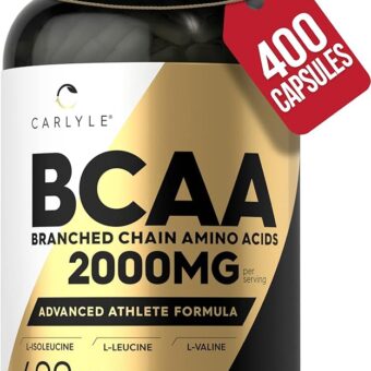 Carlyle BCAA Amino Acids Capsules | 2000mg | 400 BCAA Capsules | Non-GMO, Gluten Free Branch Chain Amino Acids Supplements