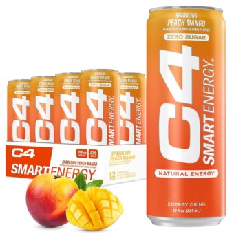 Cellucor C4 Smart Energy Drink ‚ Boost Focus and Energy with Zero Sugar, Natural Energy, and Nootropics - 200mg Caffeine - Peach Mango (12oz Pack of 12)