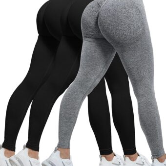 CHRLEISURE 3 Piece Workout Leggings Sets for Women, Gym Scrunch Butt Butt Lifting Seamless Leggings