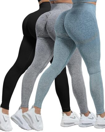CHRLEISURE 3 Piece Workout Leggings Sets for Women, Gym Scrunch Butt Butt Lifting Seamless Leggings