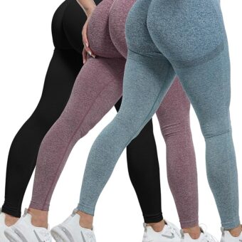 CHRLEISURE 3 Piece Workout Leggings Sets for Women, Gym Scrunch Butt Butt Lifting Seamless Leggings