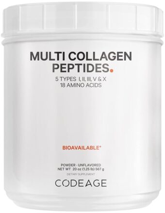 Codeage Multi Collagen Protein Powder Peptides, 2-Month Supply, Hydrolyzed, Type I, II, III, V, X Grass Fed All in One Super Bone Broth Collagen Supplement, Non-GMO, 20 Ounces