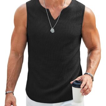 COOFANDY Men's Casual Tank Tops Knit V Neck Sleeveless T Shirts 2 Pack Summer Beach Lightweight Muscle Tee