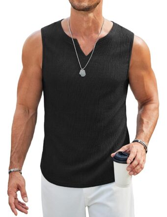 COOFANDY Men's Casual Tank Tops Knit V Neck Sleeveless T Shirts 2 Pack Summer Beach Lightweight Muscle Tee