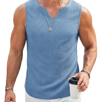 COOFANDY Men's Casual Tank Tops Knit V Neck Sleeveless T Shirts 2 Pack Summer Beach Lightweight Muscle Tee