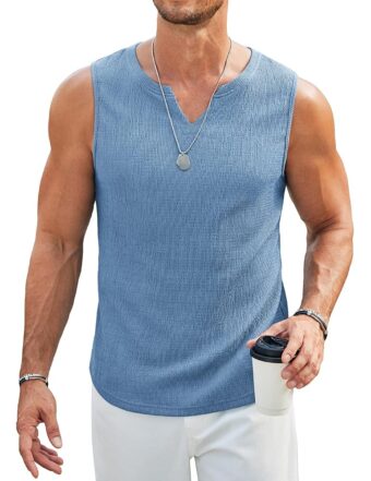 COOFANDY Men's Casual Tank Tops Knit V Neck Sleeveless T Shirts 2 Pack Summer Beach Lightweight Muscle Tee