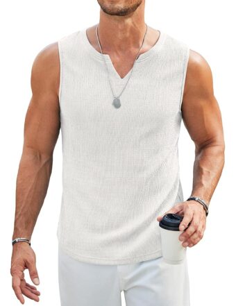 COOFANDY Men's Casual Tank Tops Knit V Neck Sleeveless T Shirts 2 Pack Summer Beach Lightweight Muscle Tee