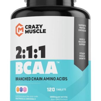 Crazy Muscle BCAA Pills with The Perfect 2:1:1 Ratio of Branched Chain Amino Acids Supplement - 1000mg of BCAAs per Pill (Better Than Capsules) by Crazy Muscle - 120 Tablets
