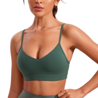 CRZ YOGA Butterluxe V-Neck Sports Bras for Women - Adjustable Thin Straps Padded Yoga Bra Basic Wireless Bra Camisole