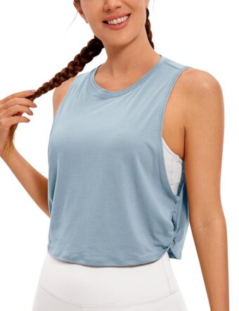 CRZ YOGA Pima Cotton Cropped Tank Tops for Women - Sleeveless Sports Shirts Athletic Yoga Running Gym Workout Crop Tops