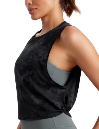 CRZ YOGA Pima Cotton Cropped Tank Tops for Women - Sleeveless Sports Shirts Athletic Yoga Running Gym Workout Crop Tops