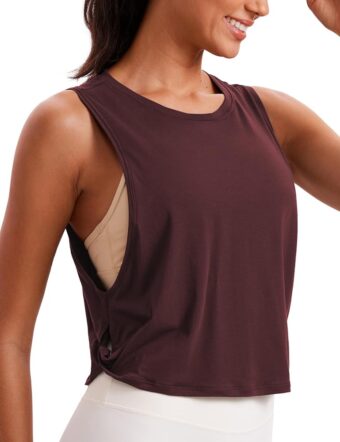 CRZ YOGA Pima Cotton Cropped Tank Tops for Women - Sleeveless Sports Shirts Athletic Yoga Running Gym Workout Crop Tops
