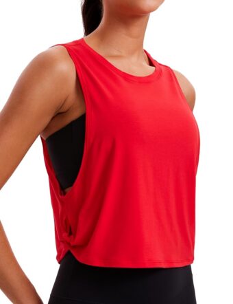 CRZ YOGA Pima Cotton Cropped Tank Tops for Women - Sleeveless Sports Shirts Athletic Yoga Running Gym Workout Crop Tops