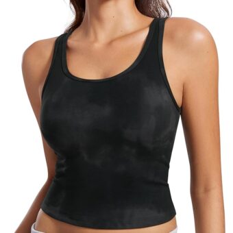 CRZ YOGA Womens Butterluxe Double Lined Tank Tops Scoop Neck Racerback Workout Tanks Sleeveless Casual Cropped Top