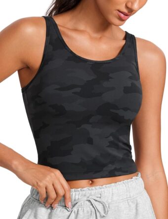 CRZ YOGA Womens Butterluxe Double Lined Tank Tops Scoop Neck Racerback Workout Tanks Sleeveless Casual Cropped Top