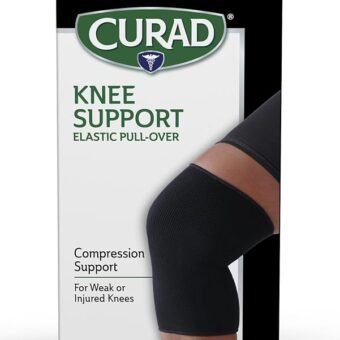 CURAD Performance Elastic Pull-Over Knee Support, Black, Size Large, 1 Count