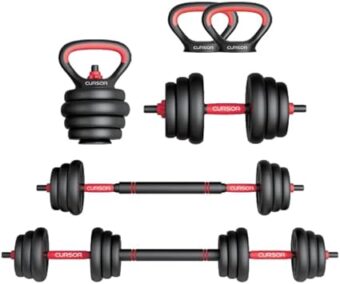 CURSOR FITNESS 4-IN-1 Adjustable Dumbbells Set, Work As Dumbbell/Barbell/Kettlebell/Push up Stand, Home Gym Weights Strength Training, 20LB Set, 50 LB Set