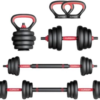 CURSOR FITNESS 4-IN-1 Adjustable Dumbbells Set, Work As Dumbbell/Barbell/Kettlebell/Push up Stand, Home Gym Weights Strength Training, 20LB Set, 50 LB Set