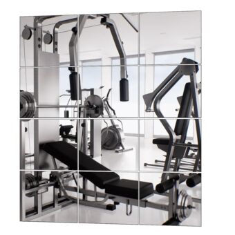 DHARANA Home Gym Mirrors,Set of 12 Glass Mirror Tiles,14'' x 12'' Wall Mounted Mirror,Frameless Full Length Mirror for Gym, Bedroom, Living Room, Bathroom